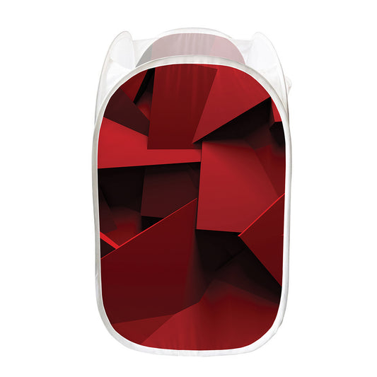 Red Geometric Print Mesh Laundry Hamper