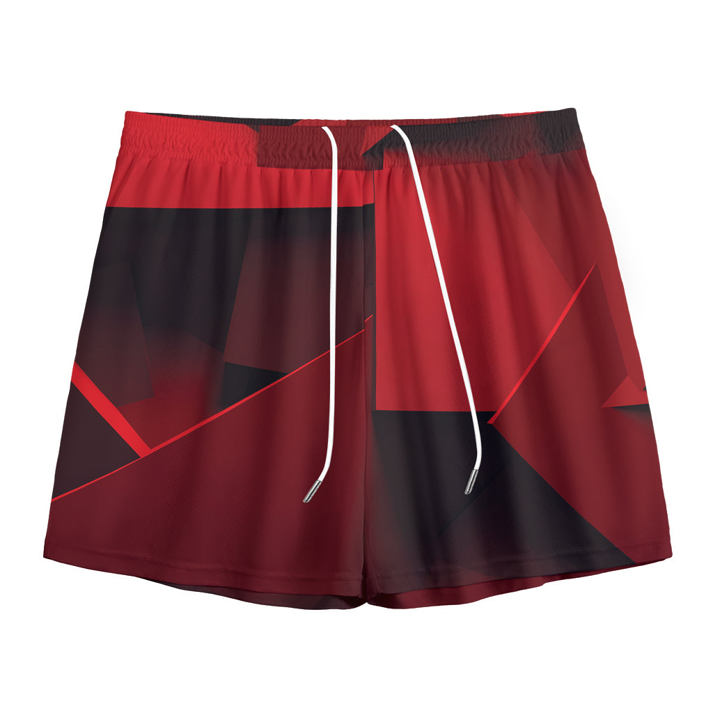 Red Geometric Print Mesh Shorts