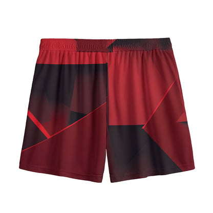 Red Geometric Print Mesh Shorts