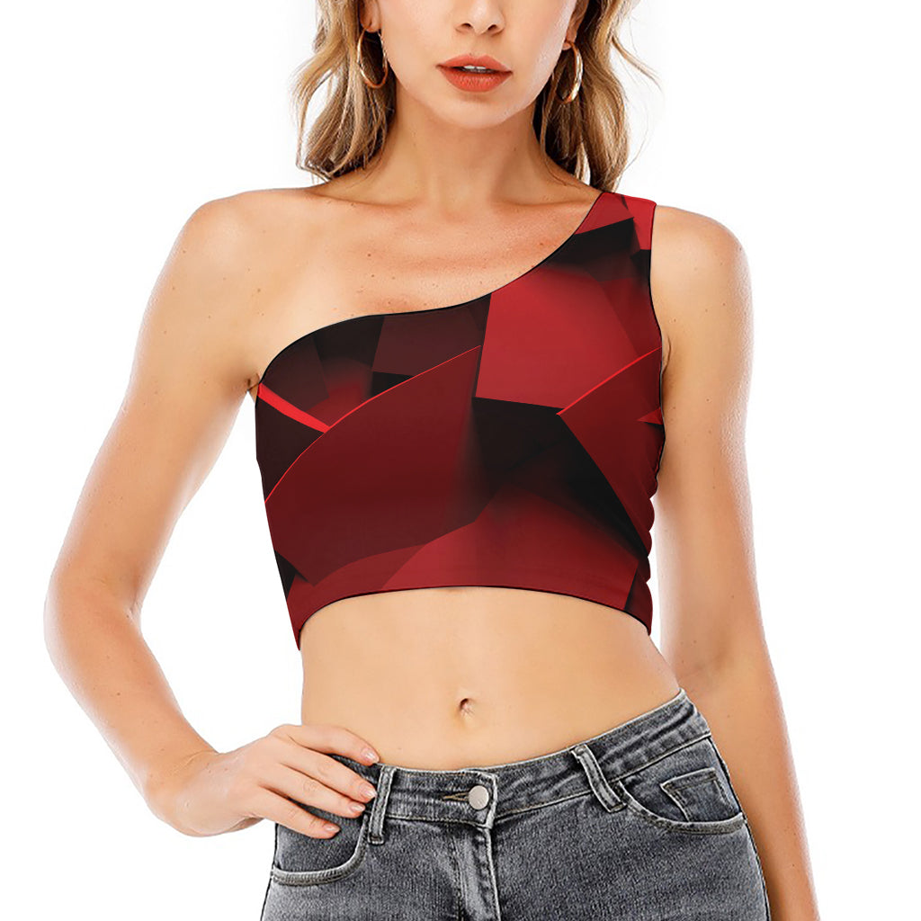 Red Geometric Print One Shoulder Crop Top