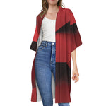 Red Geometric Print Open Front Beach Cover Up