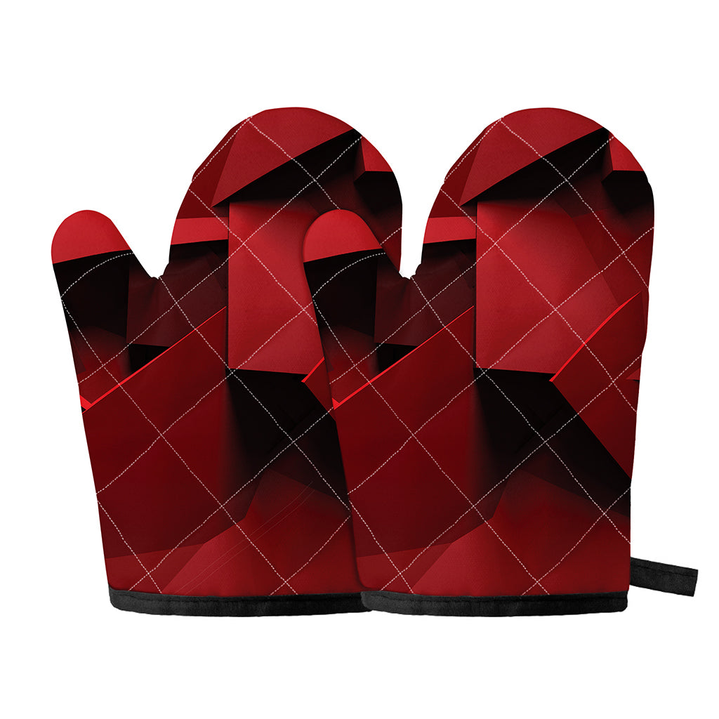 Red Geometric Print Oven Mitts