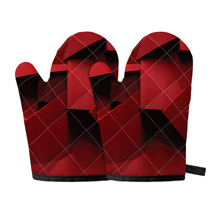 Red Geometric Print Oven Mitts