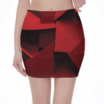 Red Geometric Print Pencil Mini Skirt