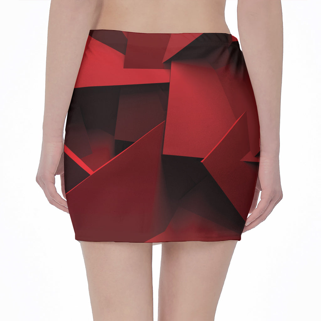 Red Geometric Print Pencil Mini Skirt