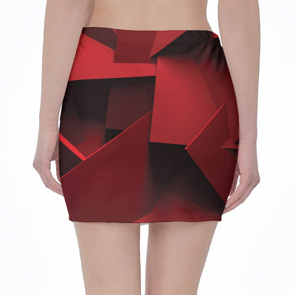 Red Geometric Print Pencil Mini Skirt
