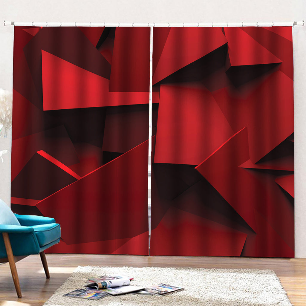 Red Geometric Print Pencil Pleat Curtains