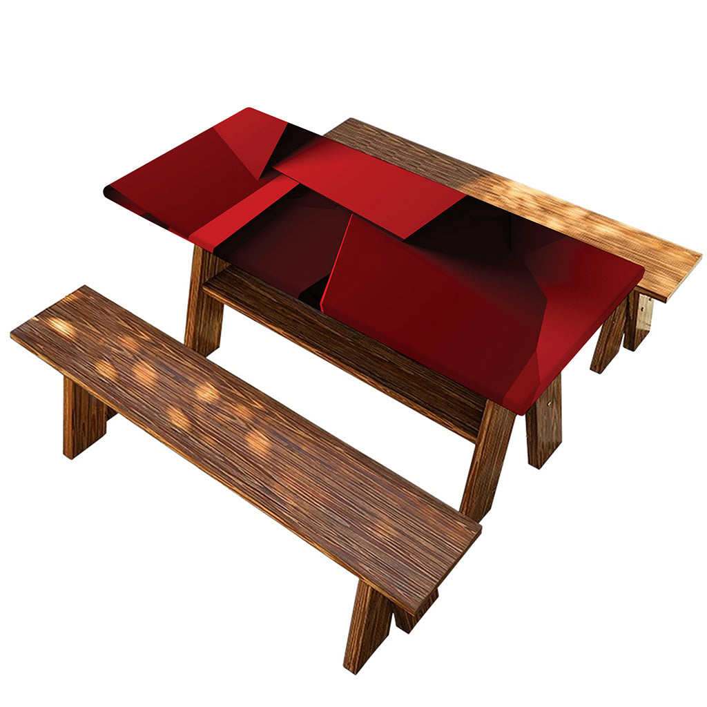 Red Geometric Print Picnic Table Cover