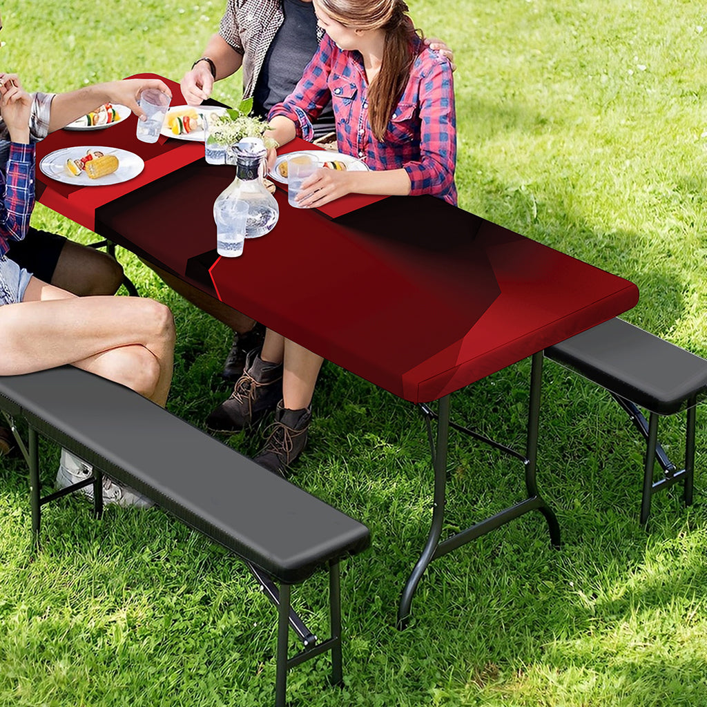 Red Geometric Print Picnic Table Cover