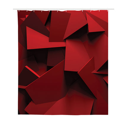Red Geometric Print Polyester Shower Curtain