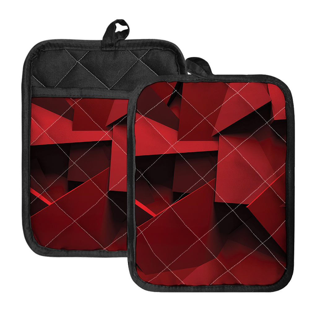 Red Geometric Print Pot Holders With Pocket
