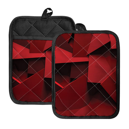 Red Geometric Print Pot Holders With Pocket