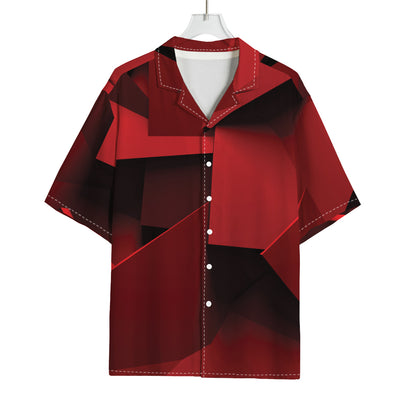 Red Geometric Print Rayon Hawaiian Shirt