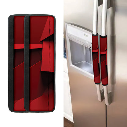 Red Geometric Print Refrigerator Handle Covers