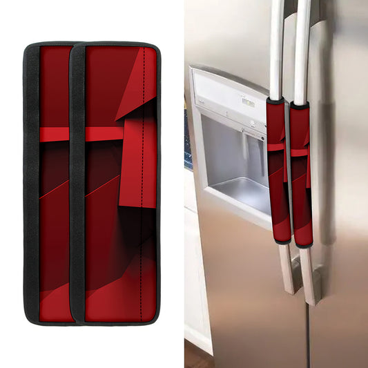 Red Geometric Print Refrigerator Handle Covers