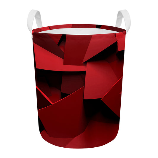 Red Geometric Print Round Laundry Basket