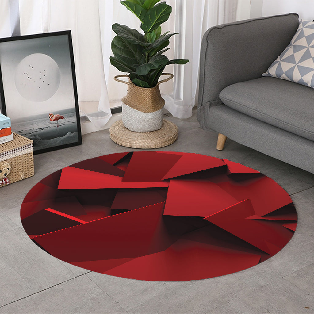 Red Geometric Print Round Rug