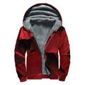 Red Geometric Print Sherpa Lined Zip Up Hoodie