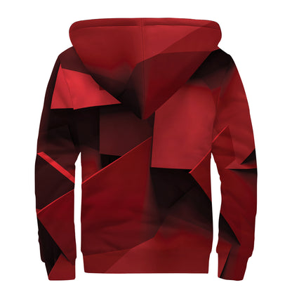 Red Geometric Print Sherpa Lined Zip Up Hoodie