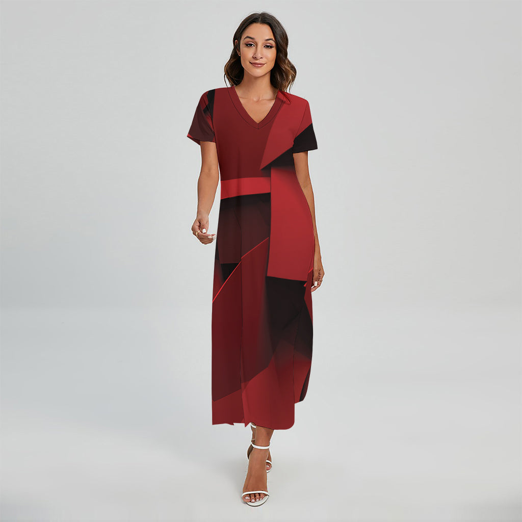 Red Geometric Print Short Sleeve Maxi Dress
