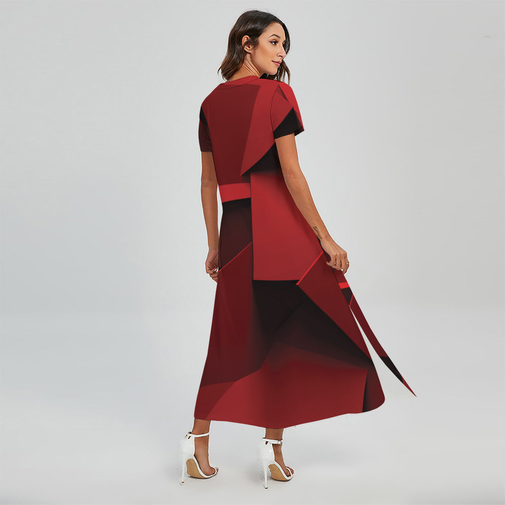 Red Geometric Print Short Sleeve Maxi Dress