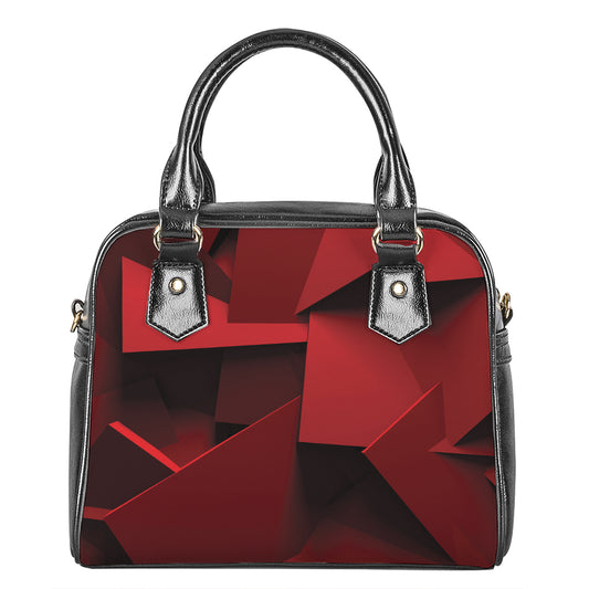 Red Geometric Print Shoulder Handbag