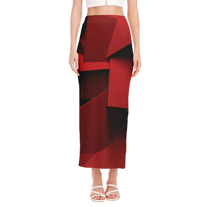 Red Geometric Print Side Slit Maxi Skirt