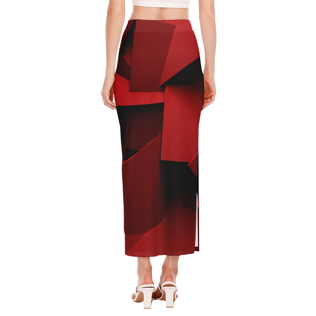 Red Geometric Print Side Slit Maxi Skirt