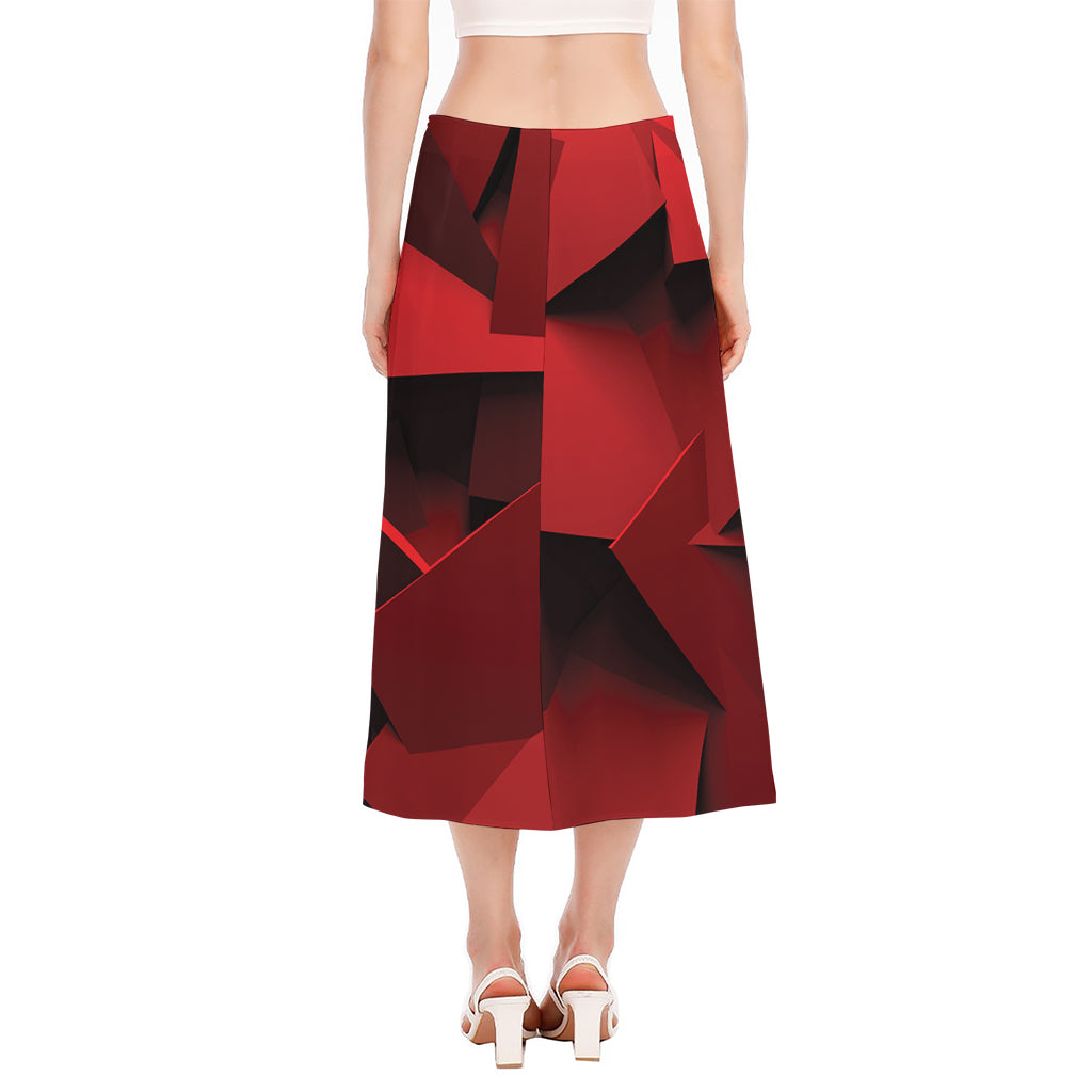 Red Geometric Print Side Slit Midi Skirt