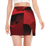 Red Geometric Print Side Slit Mini Skirt