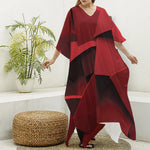 Red Geometric Print Silk V-Neck Kaftan Dress