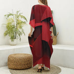 Red Geometric Print Silk V-Neck Kaftan Dress