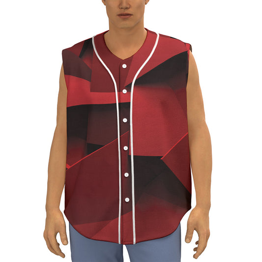 Red Geometric Print Sleeveless Baseball Jersey