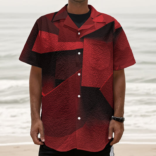 Red Geometric Print Textured Short Sleeve Shirt