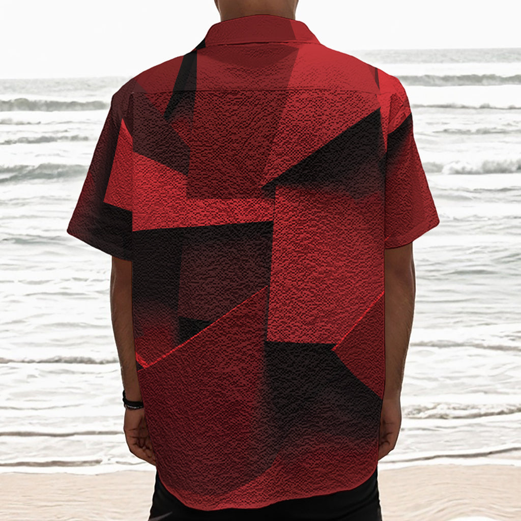Red Geometric Print Textured Short Sleeve Shirt