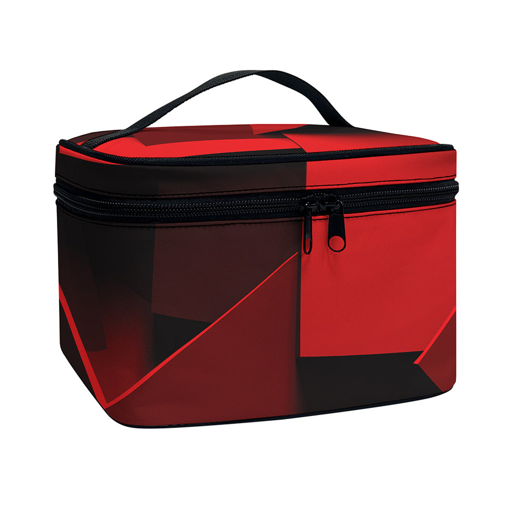 Red Geometric Print Travel Makeup Bag