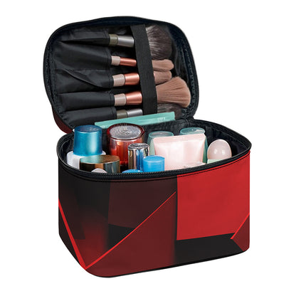 Red Geometric Print Travel Makeup Bag