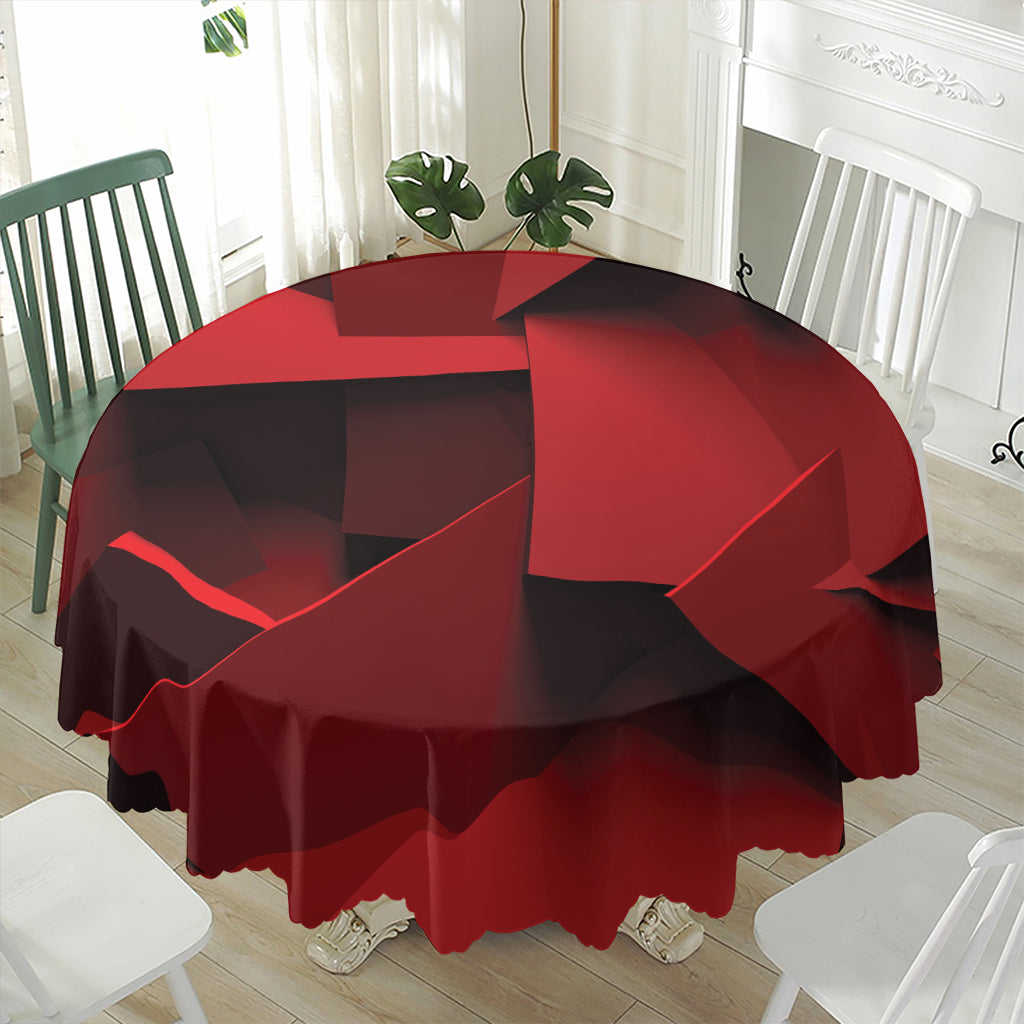 Red Geometric Print Waterproof Round Tablecloth