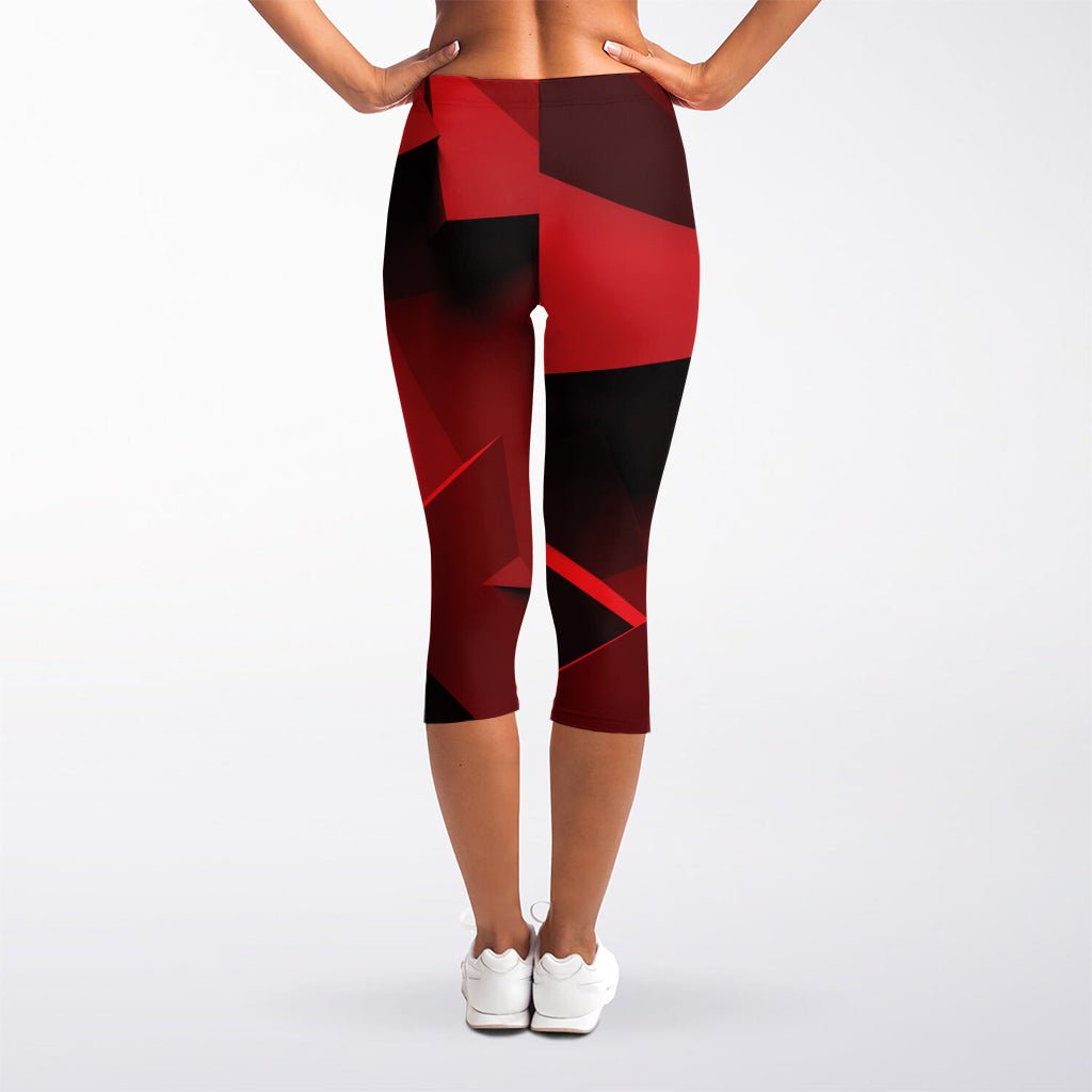 Red Geometric Print Women's Capri Leggings