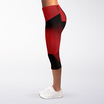 Red Geometric Print Women's Capri Leggings