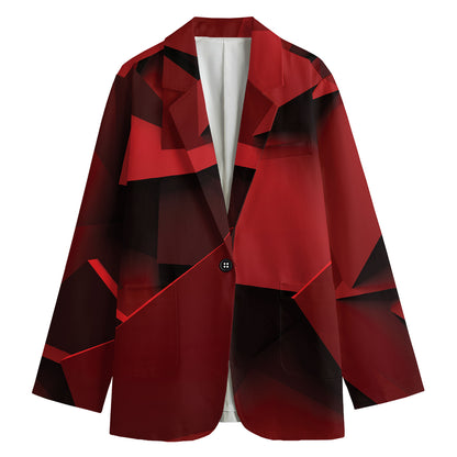 Red Geometric Print Women's Cotton Blazer