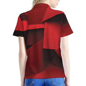 Red Geometric Print Women's Polo Shirt