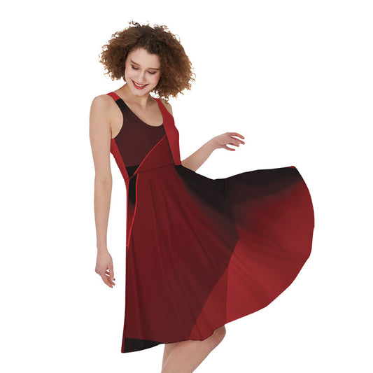 Red Geometric Print Women's Sleeveless Dress
