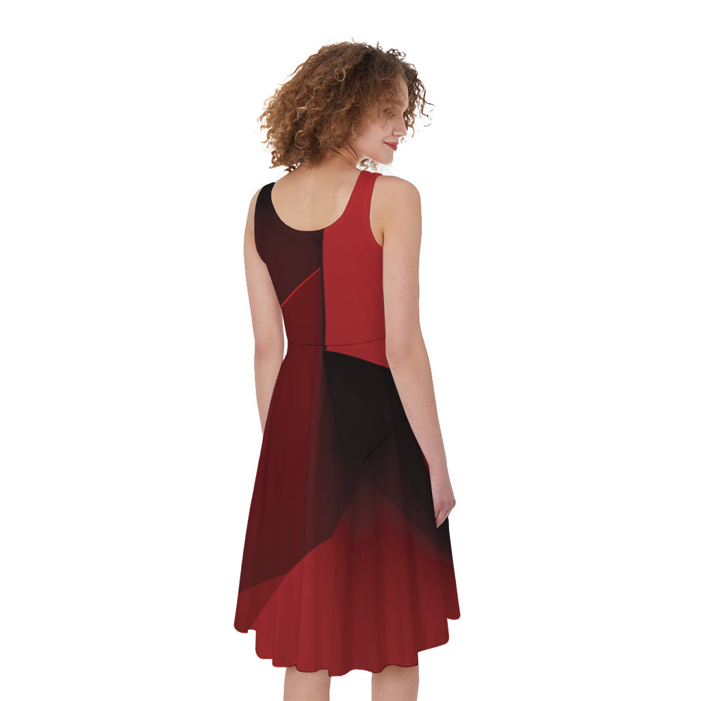 Red Geometric Print Women's Sleeveless Dress