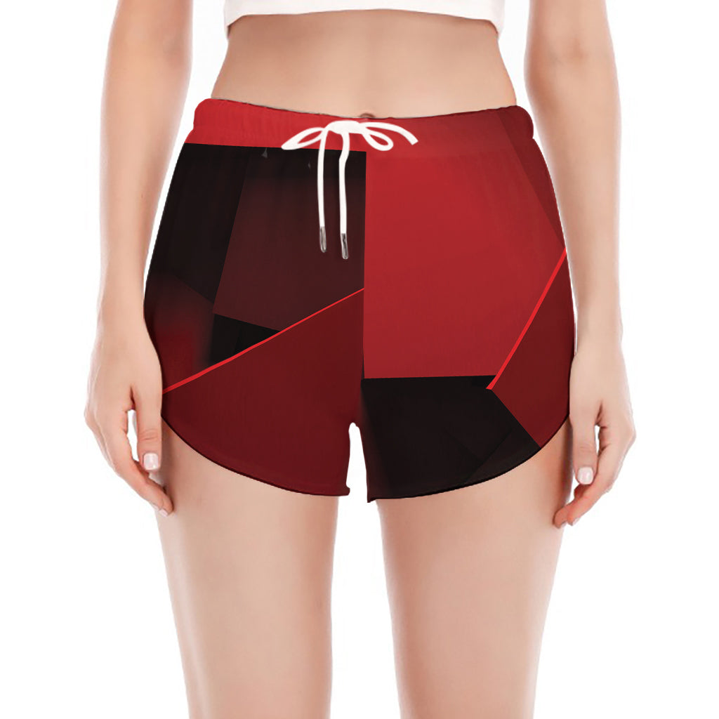 Red Geometric Print Women's Split Running Shorts