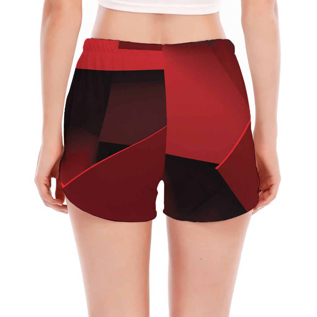 Red Geometric Print Women's Split Running Shorts