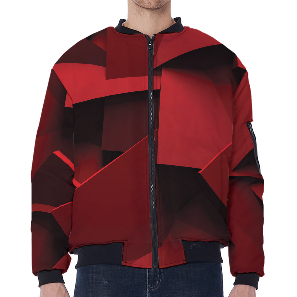 Red Geometric Print Zip Sleeve Bomber Jacket