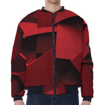 Red Geometric Print Zip Sleeve Bomber Jacket