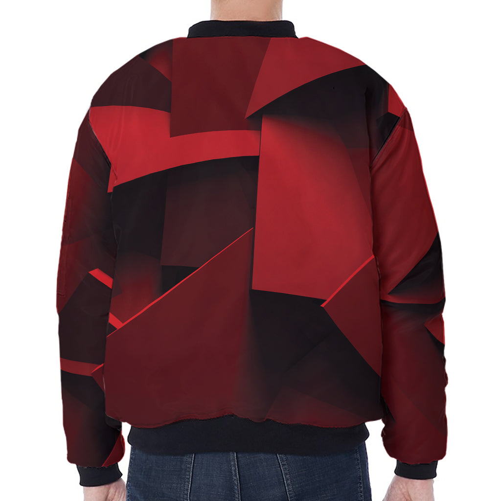 Red Geometric Print Zip Sleeve Bomber Jacket