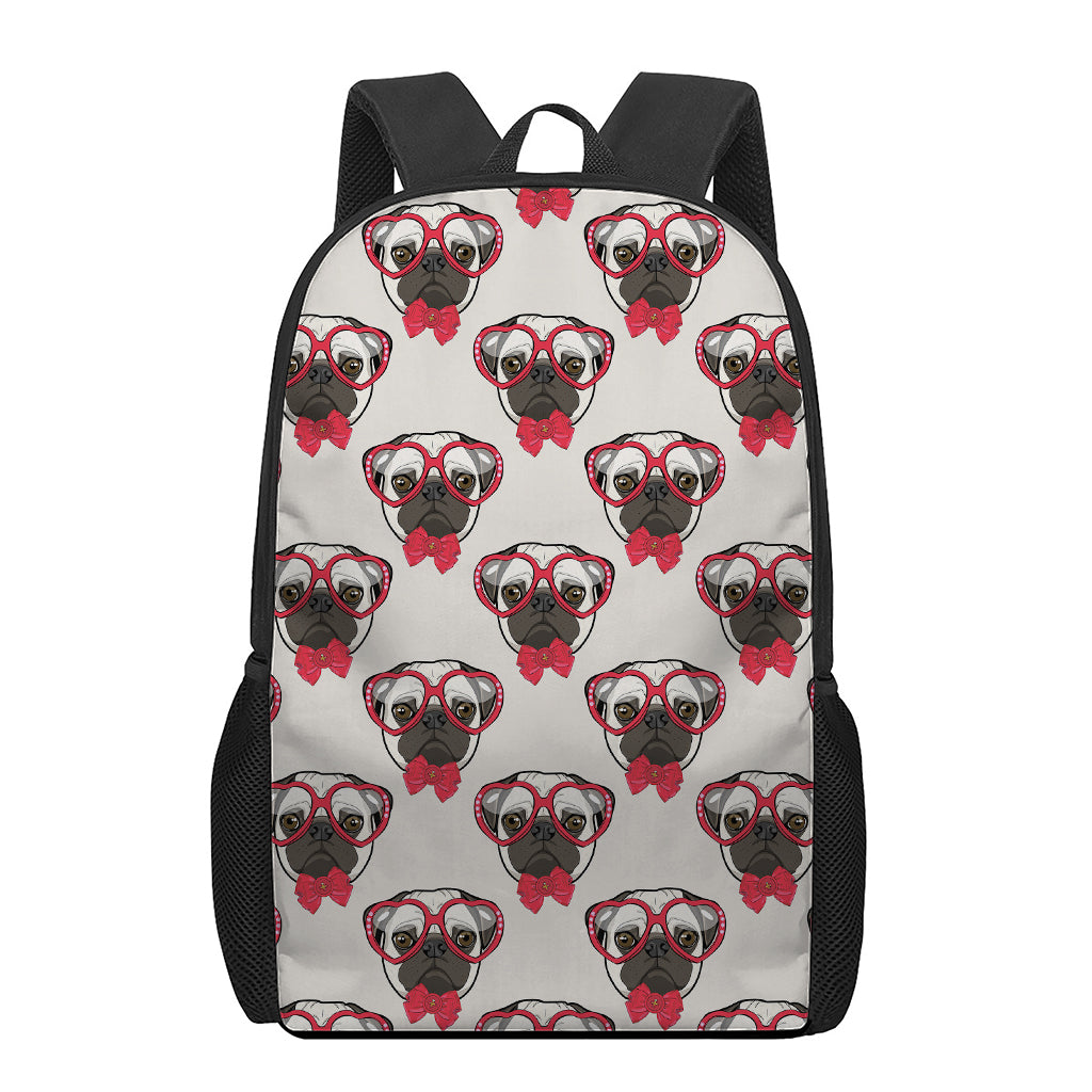 Red Glasses Pug Pattern Print 17 Inch Backpack